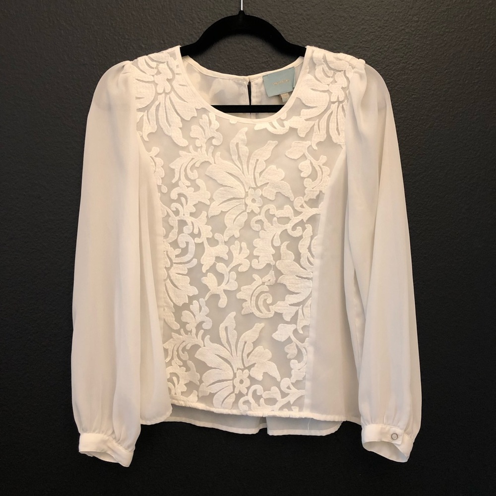 Skies Are Blue White Lace Chiffon Blouse